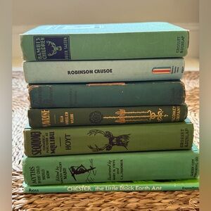 Vintage Green Hardcover Book Stack